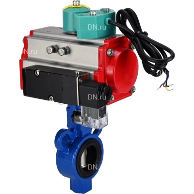 Затвор дисковый поворотный DN.ru WBV0232E-2W-Fb-H Ду32 Ру16, корпус - алюминиевый сплав, диск - нержавеющая сталь 316L, уплотнение - EPDM, с пневмоприводом PA-SA-083, пневмораспределителем 4V320-08 NAMUR AC220V и магнитным переключателем ALS200D