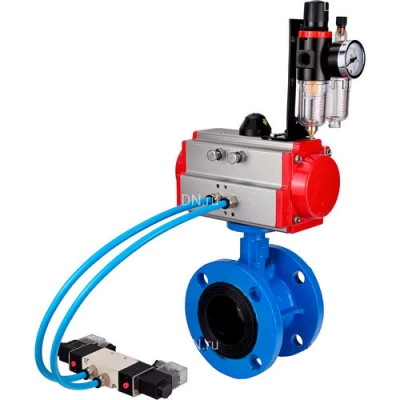 Затворы дисковые поворотные DN.ru WBV1313E-2W-F-H Ду50-200 Ру16, корпус - чугун GGG40, диск - чугун GGG40, уплотнение - EPDM, с пневмоприводом PA-DA, пневмораспределителем 4V320-10 NAMUR AC220V и БПВ AFC2000