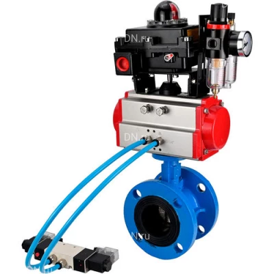 Затворы дисковые поворотные DN.ru WBV1313E-2W-F-H Ду50-200 Ру16, корпус - чугун GGG40, диск - чугун GGG40, уплотнение - EPDM, с пневмоприводом PA-DA, пневмораспределителем 4V320-10 NAMUR AC220V, БКВ APL-410N EX и БПВ AFC2000