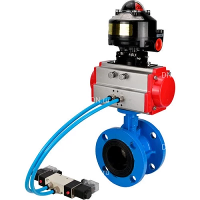 Затворы дисковые поворотные DN.ru WBV1313E-2W-F-H Ду50-200 Ру16, корпус - чугун GGG40, диск - чугун GGG40, уплотнение - EPDM, с пневмоприводом PA-DA, пневмораспределителем 4V320-10 NAMUR AC220V и БКВ APL-510N EX