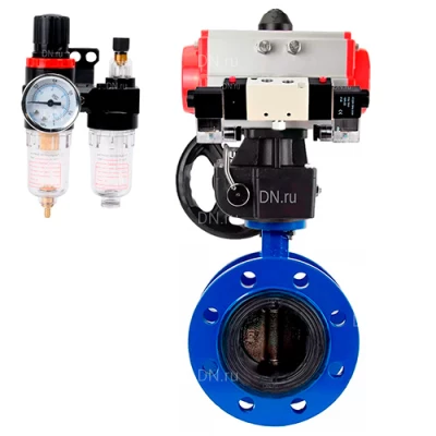 Затворы дисковые поворотные DN.ru WBV1313E-2W-F-H Ду50-200 Ру16, корпус - чугун GGG40, диск - чугун GGG40, уплотнение - EPDM, с пневмоприводом PA-DA, пневмораспределителем 4V320-10 NAMUR AC220V, ручным дублером MONx-ISO и БПВ AFC2000