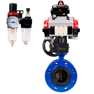 Затворы дисковые поворотные DN.ru WBV1331E-2W-F-H Ду50-200 Ру16, корпус - чугун GGG40, диск - нерж. сталь 304, EPDM, с пневмоприводом PA-DA, пневмораспределителем 4V320-08 NAMUR AC220V, ручным дублером MONx-ISO, БКВ APL-410N EX и БПВ AFC2000