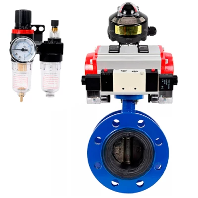 Затворы дисковые поворотные DN.ru WBV1331E-2W-F-H Ду100-200 Ру16, корпус - чугун GGG40, диск - нержавеющая сталь 304, уплотнение - EPDM, с пневмоприводом PA-SA, пневмораспределителем 4V320-10 NAMUR AC220V, БКВ APL-510N EX и БПВ AFC2000