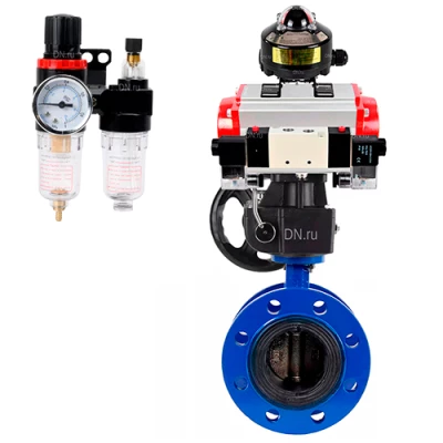 Затворы дисковые поворотные DN.ru WBV1331E-2W-F-H Ду50-200 Ру16, корпус - чугун GGG40, диск - нерж. сталь 304, EPDM, с пневмоприводом PA-DA, пневмораспределителем 4V320-10 NAMUR AC220V, ручным дублером MONx-ISO, БКВ APL-510N EX и БПВ AFC2000