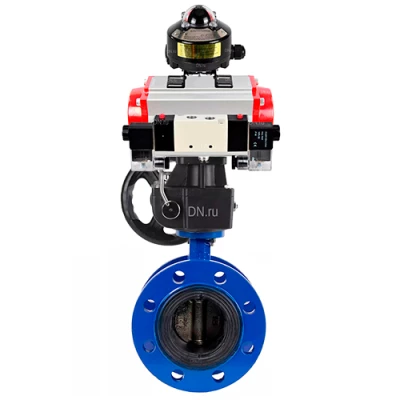 Затворы дисковые поворотные DN.ru WBV1331E-2W-F-H Ду50-200 Ру16, корпус - чугун GGG40, диск - нерж. сталь 304, уплотнение - EPDM, с пневмоприводом PA-DA, пневмораспределителем 4V320-10 NAMUR AC220V, ручным дублером MONx-ISO и БКВ APL-510N EX