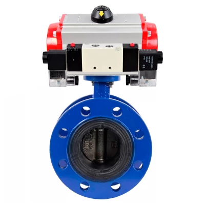 Затвор дисковый поворотный DN.ru WBV1331E-2W-F-H Ду150 Ру16, корпус - чугун GGG40, диск - нержавеющая сталь 304, уплотнение - EPDM, с пневмоприводом PA-DA-130 и пневмораспределителем 4V320-10 NAMUR AC220V