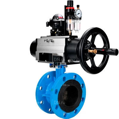 Затвор дисковый поворотный DN.ru WBV1331E-2W-F-H Ду65 Ру16 фланцевый, корпус - чугун GGG40, диск - нержавеющая сталь 304, уплотнение - EPDM, с пневмоприводом DN.ru PA-DA-105-1, 4М310-08 220В NAMUR, APL-210N и AFC2000