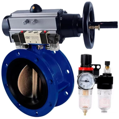Затвор дисковый поворотный DN.ru WBV1331E-2W-F-H Ду100 Ру16, корпус - чугун GGG40, диск - нержавеющая сталь 304, уплотнение - EPDM, с пневмоприводом PA-DA-105-1, пневмораспределителем 4V320-10 NAMUR AC220V и БПВ AFC2000