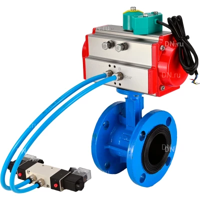 Затвор дисковый поворотный DN.ru WBV1331E-2W-F-H Ду100 Ру16, корпус - чугун GGG40, диск - нержавеющая сталь 304, уплотнение - EPDM, с пневмоприводом PA-DA-105, пневмораспределителем 4V320-10 NAMUR AC220V и магнитным переключателем ALS200D