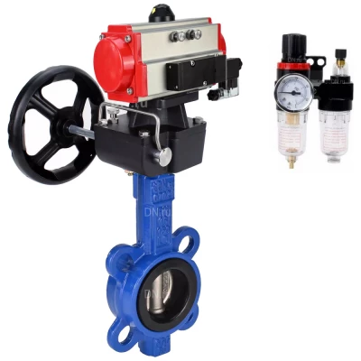 Затвор дисковый поворотный DN.ru WBV1413E-2W-Fb-H Ду150 Ру16 межфланц., корпус - чугун GGG50, диск - чугун GGG40, уплотнение - EPDM, с пневмоприводом PA-DA-105, пневмораспределителем 4V320-10 NAMUR AC220V, дублером MON3-700-T38-ISO, БПВ AFC2000