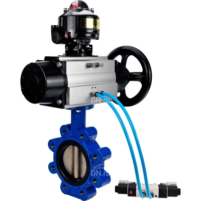 Затвор дисковый поворотный DN.ru WBV1616N-2W-Fb-H Ду125 Ру16 LUG, корпус - чугун QT450, диск - чугун QT450, уплотнение - NBR, с пневмоприводом PA-DA-105-1, пневмораспределителем 4V320-10 NAMUR AC220V и БКВ APL-510N EX