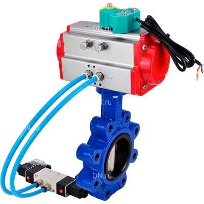 Затвор дисковый поворотный DN.ru WBV1616N-2W-Fb-H Ду150 Ру16 LUG, корпус - чугун QT450, диск - чугун QT450, уплотнение - NBR, с пневмоприводом PA-DA-105, пневмораспределителем 4V320-10 NAMUR AC220V и магнитным переключателем ALS200D