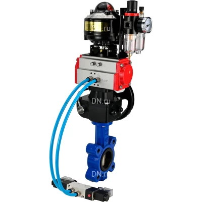Затвор дисковый поворотный DN.ru WBV1616N-2W-Fb-H Ду125 Ру16 LUG, корпус - чугун, диск - чугун, уплотнение - NBR, с пневмоприводом PA-DA-105, пневмораспределителем 4V320-10 NAMUR AC220V, ручным дублером MON3-700-T38-ISO, БКВ APL-510N EX и БПВ AFC2000