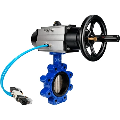 Затвор дисковый поворотный DN.ru WBV1616E-2W-Fb-H Ду150 Ру16 LUG, корпус - чугун QT450, диск - чугун QT450, уплотнение - EPDM, с пневмоприводом PA-DA-105-1 и пневмораспределителем 4V320-08 NAMUR AC220V