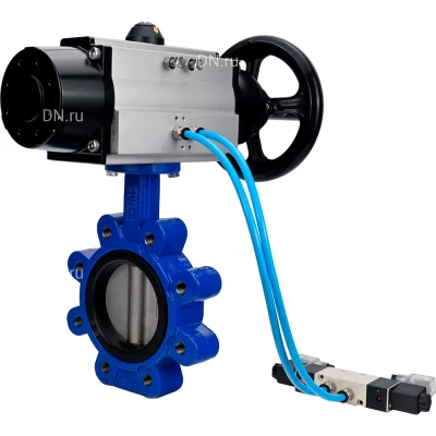 Затвор дисковый поворотный DN.ru WBV1631E-2W-Fb-H Ду150 Ру16 LUG, корпус - чугун QT450, диск - нержавеющая сталь 304, уплотнение - EPDM, с пневмоприводом PA-DA-105-1 и пневмораспределителем 4V320-08 NAMUR AC220V