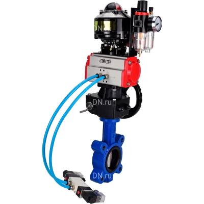 Затвор дисковый поворотный DN.ru WBV1631N-2W-Fb-H Ду125 Ру16 LUG, корпус - чугун, диск - сталь 304, уплотнение - NBR, с пневмоприводом PA-DA-105, пневмораспределителем 4V320-08 NAMUR AC220V, ручным дублером MON3-700-T38-ISO, БКВ APL-510N EX и БПВ AFC2000
