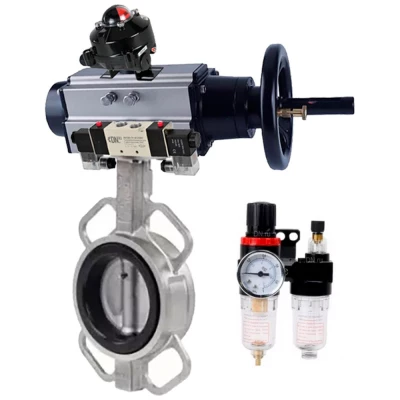 Затворы дисковые поворотные DN.ru WBV3131E-2W-Fb-H Ду100-150 Ру16 межфланц., корпус - нержавеющая сталь 304, диск - нержавеющая сталь 304, уплотнение - EPDM, с пн.приводом PA-DA-105-1, пн.распределителем 4V320-10 NAMUR AC220V, БКВ APL-410N EX, БПВ AFC2000