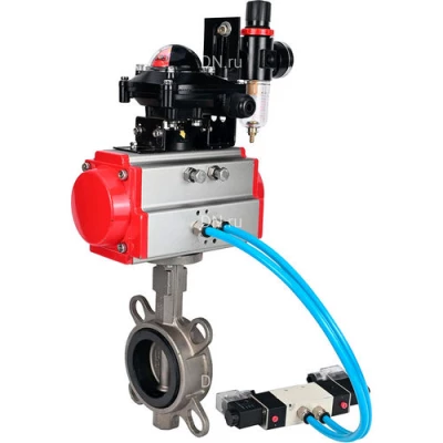 Затворы дисковые поворотные DN.ru WBV3131N-2W-Fb-H Ду50-250 Ру16, корпус - нержавеющая сталь 304, диск - нержавеющая сталь 304, уплотнение - NBR, с пневмоприводом PA-DA, пневмораспределителем 4V320-08 NAMUR AC220V, БКВ APL-210N и БПВ AFC2000
