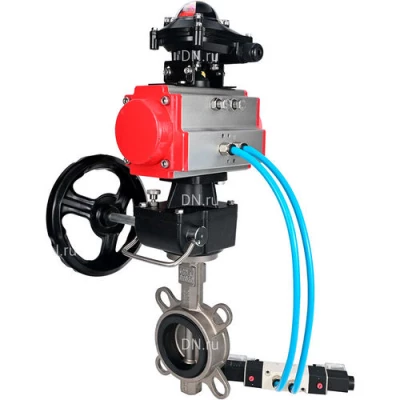 Затворы дисковые поворотные DN.ru WBV3131N-2W-Fb-H Ду50-250 Ру16, корпус - сталь 304, диск - сталь 304, уплотнение - NBR, с пневмоприводом PA-DA, пневмораспределителем 4V320-08 NAMUR AC220V, ручным дублером MONx-ISO и БКВ APL-210N