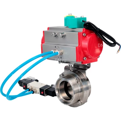 Затвор дисковый поворотный DN.ru WBV3131S-2W-T-H Ду15 Ру10, резьбовой, пищевая нержавеющая сталь 304, уплотнение - Silicon, с пневмоприводом PA-DA-052, пневмораспределителем 4V320-10 NAMUR AC220V и магнитным переключателем ALS200D