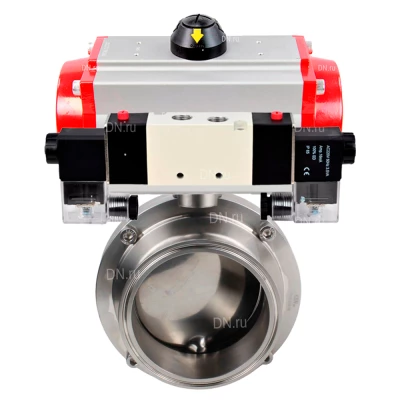 Затворы дисковые поворотные кламповые DN.ru WBV3131E-2W-C-H Ду15-100 Ру10 корпус - пищевая нержавеющая сталь 304, уплотнение - EPDM, с пневмоприводом PA-DA, пневмораспределителем 4V320-08 NAMUR AC220V