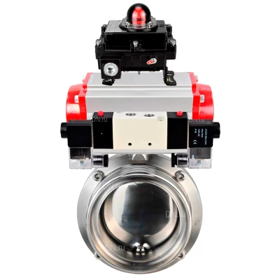 Затворы дисковые поворотные DN.ru WBV3131E-2W-T-H Ду15-100 Ру10 резьбовые, корпус - пищевая нержавеющая сталь 304, уплотнение - EPDM, с пневмоприводом PA-DA, пневмораспределителем 4V320-10 NAMUR AC220V, БКВ APL-410N EX