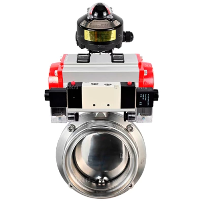 Затворы дисковые поворотные DN.ru WBV3131S-2W-T-H Ду15-100 Ру10, резьбовые, пищевая нержавеющая сталь 304, уплотнение - Silicon, с пневмоприводом PA-SA, пневмораспределителем 4V320-08 NAMUR AC220V и БКВ APL-510N EX