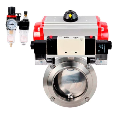 Затворы дисковые поворотные DN.ru WBV3131S-2W-W-H Ду15-100 Ру10, под приварку, пищевая нержавеющая сталь 304, уплотнение - Silicon, с пневмоприводом PA-DA, пневмораспределителем 4V320-10 NAMUR AC220V и БПВ AFC2000