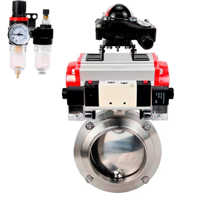 Затворы дисковые поворотные DN.ru WBV3131S-2W-W-H Ду15-100 Ру10, под приварку, пищевая нержавеющая сталь 304, уплотнение - Silicon, с пневмоприводом PA-SA, пневмораспределителем 4V320-08 NAMUR AC220V, БКВ APL-210N и БПВ AFC2000
