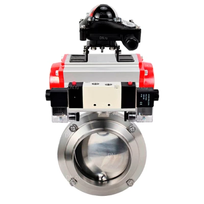 Затворы дисковые поворотные DN.ru WBV3131S-2W-W-H Ду15-100 Ру10, под приварку, пищевая нержавеющая сталь 304, уплотнение - Silicon, с пневмоприводом PA-SA, пневмораспределителем 4V320-10 NAMUR AC220V и БКВ APL-210N