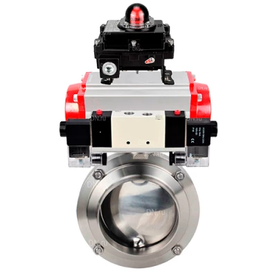 Затворы дисковые поворотные DN.ru WBV3131S-2W-W-H Ду15-100 Ру10, под приварку, пищевая нержавеющая сталь 304, уплотнение - Silicon, с пневмоприводом PA-DA, пневмораспределителем 4V320-08 NAMUR AC220V и БКВ APL-410N EX