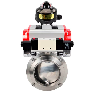 Затворы дисковые поворотные DN.ru WBV3131E-2W-W-H Ду15-100 Ру10 под приварку, корпус - пищевая нержавеющая сталь 304, уплотнение - EPDM, с пневмоприводом PA-SA, пневмораспределителем 4V320-08 NAMUR AC220V, БКВ APL-510N EX