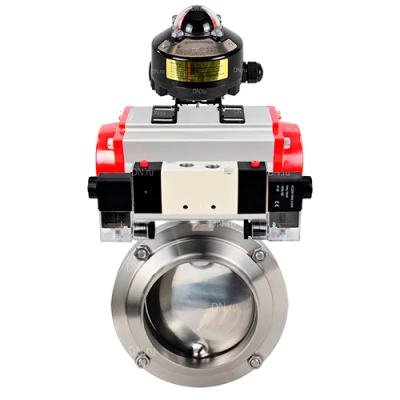 Затворы дисковые поворотные DN.ru WBV3131S-2W-W-H Ду15-100 Ру10, под приварку, пищевая нержавеющая сталь 304, уплотнение - Silicon, с пневмоприводом PA-DA, пневмораспределителем 4V320-10 NAMUR AC220V и БКВ APL-510N EX