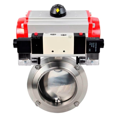 Затвор дисковый поворотный DN.ru WBV3131E-2W-W-H Ду40 Ру10 под приварку, корпус - пищевая нержавеющая сталь 304, уплотнение - EPDM, с пневмоприводом PA-DA-065, пневмораспределителем 4V320-08 NAMUR AC220V