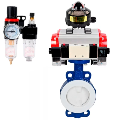 Затвор дисковый поворотный DN.ru WBV3434Pf-2W-Fb-H Ду100 Ру16 корпус - углеродистая сталь WCB, диск - углеродистая сталь WCB, футерованный PTFE, уплотнение - PTFE, с пневмоприводом DN.ru PA-SA-130, 4V320-08 220В, APL-510N EX и AFC2000