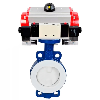 Затвор дисковый поворотный DN.ru WBV3434Pf-2W-Fb-H Ду100 Ру16 корпус - углеродистая сталь WCB, диск - углеродистая сталь WCB, футерованный PTFE, уплотнение - PTFE, с пневмоприводом DN.ru PA-SA-130 и пневмораспределителем DN.ru 4V320-10 220В