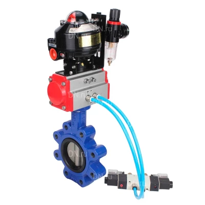 Затвор дисковый поворотный DN.ru WBV1631E-2W-Fb-H Ду65 Ру16 LUG, корпус - чугун QT450, диск - нержавеющая сталь 304, уплотнение - EPDM, с пневмоприводом PA-SA-105, пневмораспределителем 4V320-08 NAMUR AC220V, БКВ APL-510N EX и БПВ AFC2000