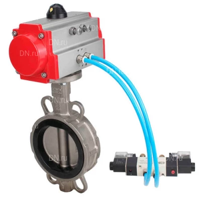 Затворы дисковые поворотные DN.ru WBV3131N-2W-Fb-H Ду50-150 Ру16, корпус - нержавеющая сталь 304, диск - нержавеющая сталь 304, уплотнение - NBR, с пневмоприводом PA-SA и пневмораспределителем 4V320-10 NAMUR AC220V