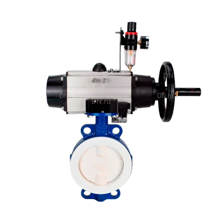 Затвор дисковый поворотный DN.ru WBV3434Pf-2W-Fb-R Ду200 Ру16, корпус - углеродистая сталь WCB, диск - углеродистая сталь WCB, футерованный PTFE, уплотнение - PTFE, с пневмоприводом PA-DA-105-1, пневморапределителем 4М310-08 220В NAMUR и БПВ AFC2000