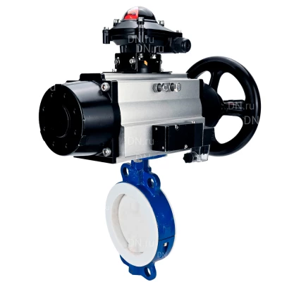 Затвор дисковый поворотный DN.ru WBV3434Pf-2W-Fb-R Ду150 Ру16, корпус - углеродистая сталь WCB, диск - углеродистая сталь WCB, футерованный PTFE, уплотнение - PTFE, с пневмоприводом PA-DA-105-1, пневморапределителем 4М310-08 220В NAMUR и БКВ APL-210N