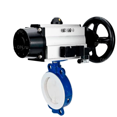 Затвор дисковый поворотный DN.ru WBV3434Pf-2W-Fb-R Ду150 Ру16, корпус - углеродистая сталь WCB, диск - углеродистая сталь WCB, футерованный PTFE, уплотнение - PTFE, с пневмоприводом PA-DA-105-1 и пневморапределителем 4М310-08 220В NAMUR