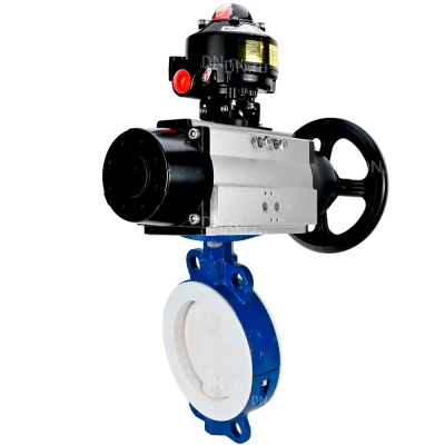 Затвор дисковый поворотный DN.ru WBV3434Pf-2W-Fb-R Ду150 Ру16, корпус - углеродистая сталь WCB, диск - углеродистая сталь WCB, футерованный PTFE, уплотнение - PTFE, с пневмоприводом PA-DA-105-1 и БКВ APL-510N EX