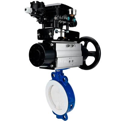 Затвор дисковый поворотный DN.ru WBV3434Pf-2W-Fb-R Ду150 Ру16, корпус - углеродистая сталь WCB, диск - углеродистая сталь WCB, футерованный PTFE, уплотнение - PTFE, с пневмоприводом PA-DA-105-1 и позиционером YT-1000RSN без обратной связи