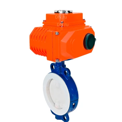 Затвор дисковый поворотный DN.ru WBV3434Pf-2W-Fb-R Ду200 Ру16, корпус - углеродистая сталь WCB, диск - углеродистая сталь WCB, футерованный PTFE, уплотнение - PTFE, с электроприводом QT-N-020EM-О1-380VAC-У1 HARK