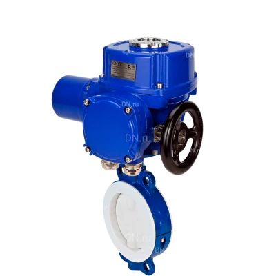 Затвор дисковый поворотный DN.ru WBV3434Pf-2W-Fb-R Ду150 Ру16, корпус - углеродистая сталь WCB, диск - углеродистая сталь WCB, футерованный PTFE, уплотнение - PTFE, с электроприводом QT-N-020M-O2-220VAC-У1