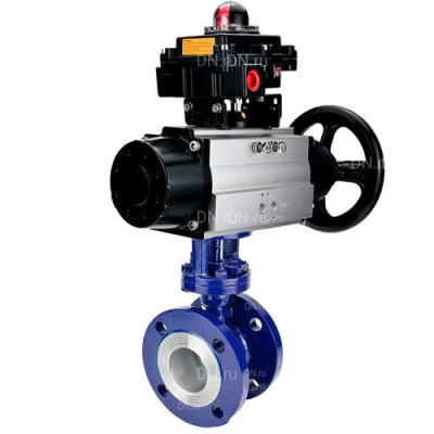 Затворы дисковые поворотные с тройным эксцентриситетом DN.ru WBV3EX-3431M-1W-F-ISO Ду100 Ру25, корпус - углеродистая сталь WCB, диск - нержавеющая сталь 304, уплотнение - METAL, с пневмоприводом PA-DA-105-1 и БКВ APL-410N EX