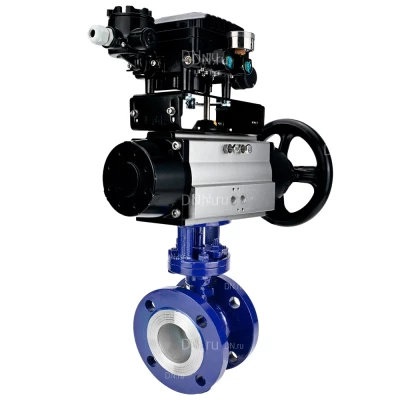 Затвор дисковый поворотный с тройным эксцентриситетом DN.ru WBV3EX-3431M-1W-F-ISO Ду100 Ру25, корпус - углеродистая сталь WCB, диск - нержавеющая сталь 304, уплотнение - METAL, с пневмоприводом PA-DA-105-1 и позиционером YT-1000RSN с обратной связью