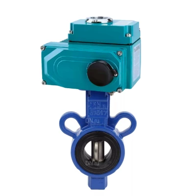 Затвор дисковый поворотный DN.ru WBV0232E-2W-Fb-ISO-H Ду25/32 Ру16, корпус - алюминиевый сплав, диск - нержавеющая сталь 316L, уплотнение - EPDM, с четвертьоборотным электроприводом DN.ru QT-N-003EM-O1-24VDC-У1 HARK