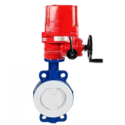 Затвор дисковый поворотный DN.ru WBV3434Pf-2W-Fb-H Ду100 Ру16 корпус - углеродистая сталь WCB, диск - углеродистая сталь WCB, футерованный PTFE, уплотнение - PTFE, с электроприводом DN.ru QT-EX-010M-O2-380VAC-У1