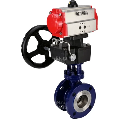 Затвор дисковый поворотный с тройным эксцентриситетом DN.ru WBV3EX-3431M-1W-F-ISO Ду150 Ру25, корпус - углеродистая сталь WCB, диск - нержавеющая сталь 304, уплотнение - METAL, с пневмоприводом PA-DA-160 и ручным дублером MON4-1200-T54-ISO